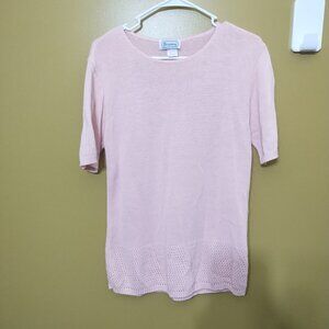 VTG 80s Brunny Short Slv Baby Pink Knit Sweater M Barbie Grandma Made in the USA